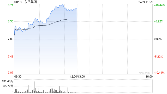 东岳集团早盘持续上涨超9% 本月内累计涨超24%